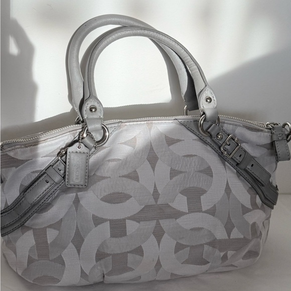 Coach Signature Gray Jacquard Satchel Bag with Leather Trim & Top Zip - Picture 4 of 16